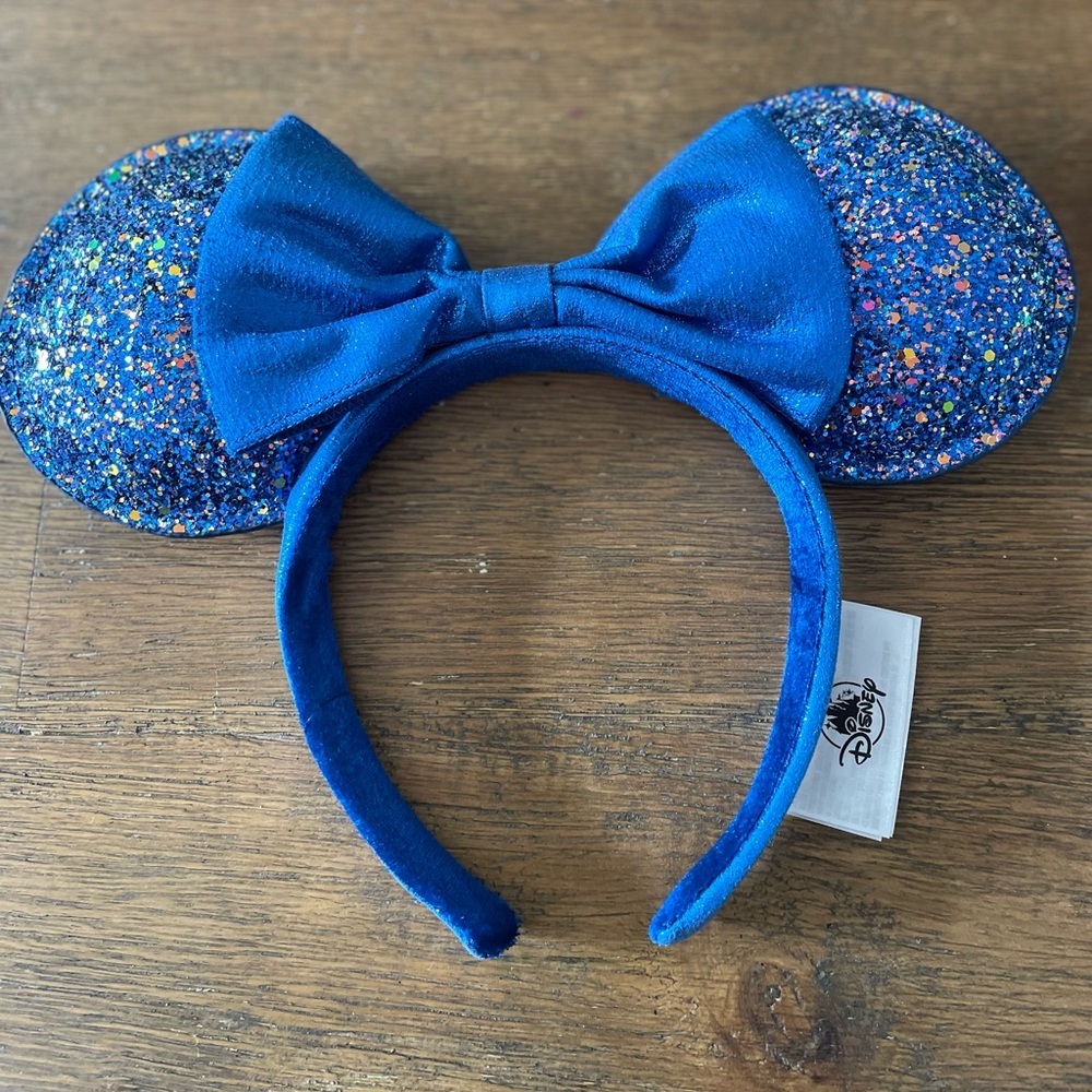 Disney Parks Royal Blue and Gold Glitter Minnie Mouse Ear Headband.